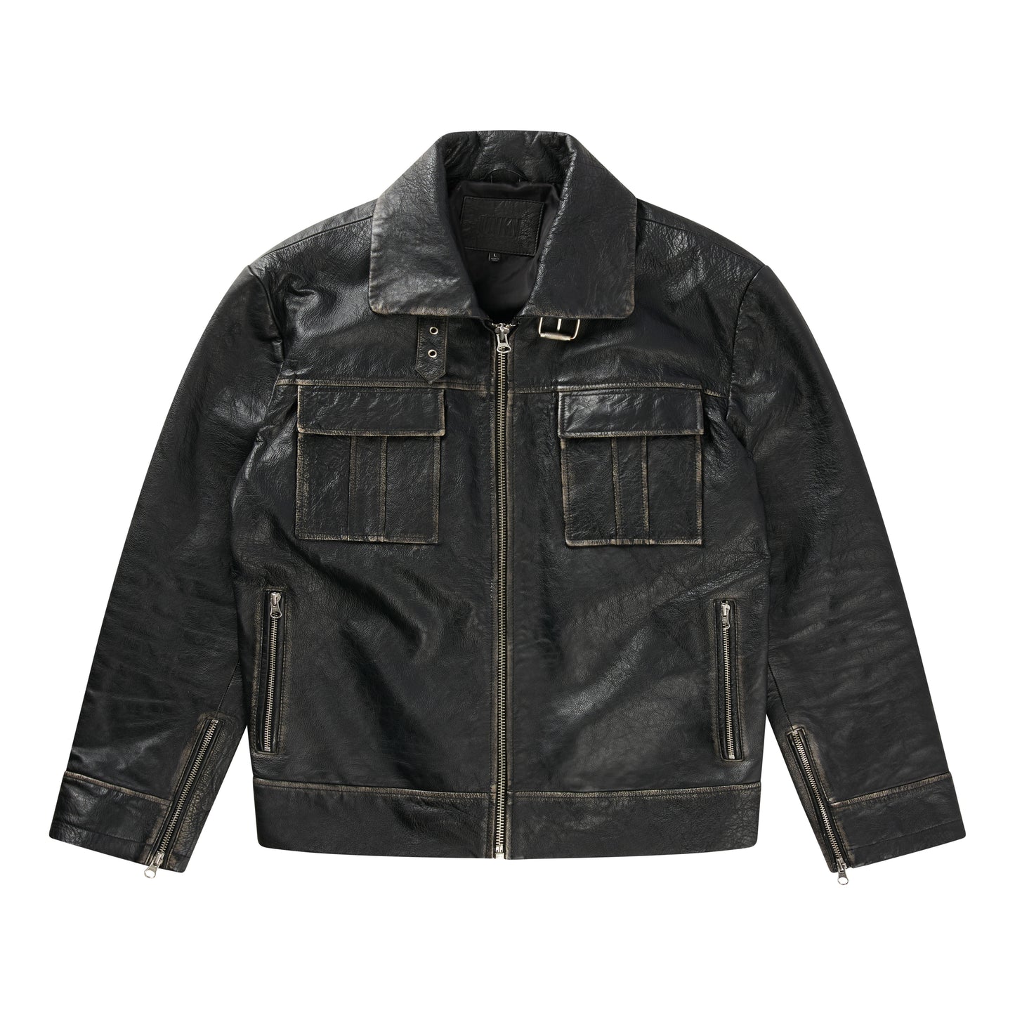 Alex buckle jacket/Worn black leather jacket