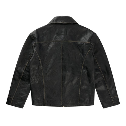 Alex buckle jacket/Worn black leather jacket